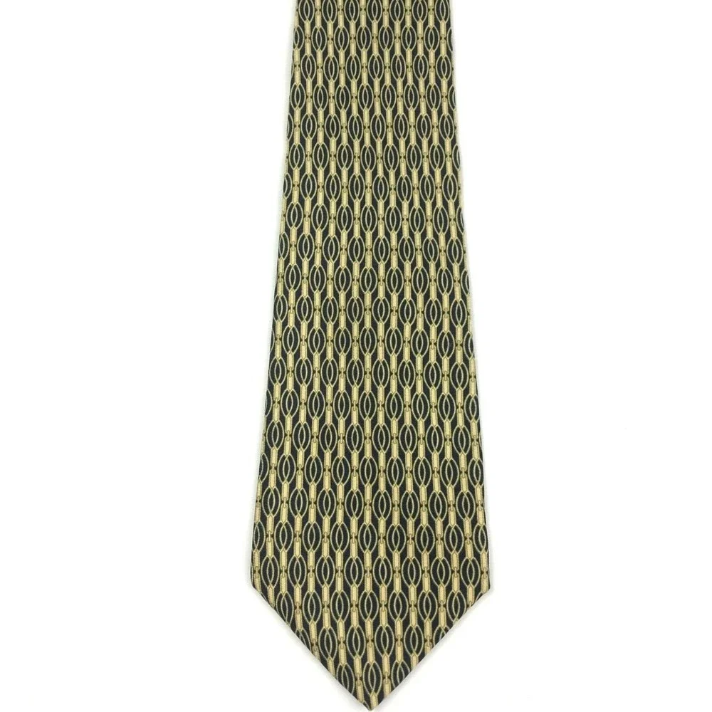Ermenegildo Zegna Beige/Light Gold Navy Blue 100% Silk Necktie Made in Italy 56